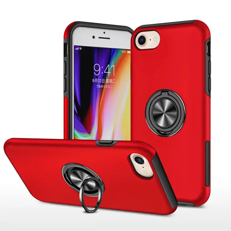 PC + TPU Shockproof Magnetic Protective Case with Invisible Ring Holder - For iPhone SE 2022 / SE 2020 / 8 / 7 / Red