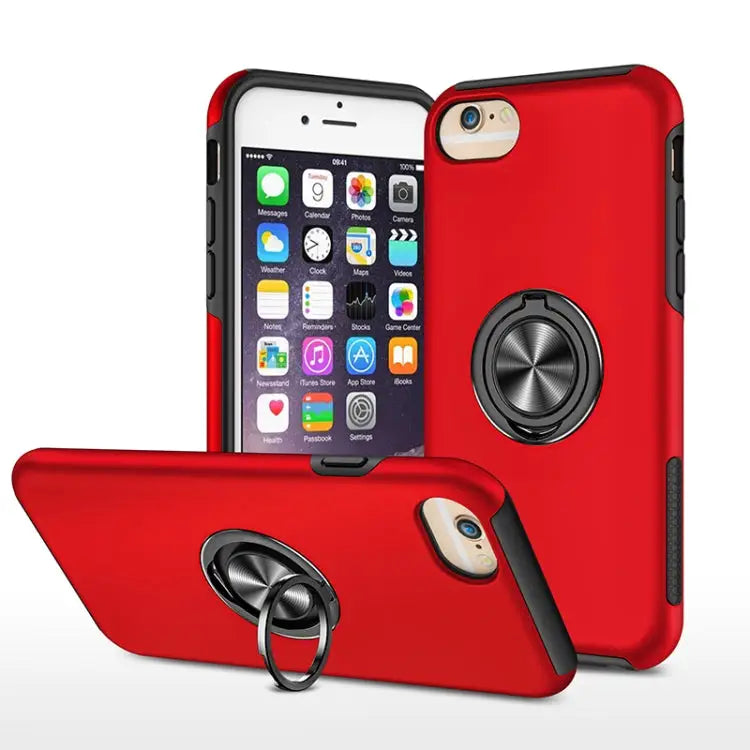 PC + TPU Shockproof Magnetic Protective Case with Invisible Ring Holder - For iPhone 6 / Red