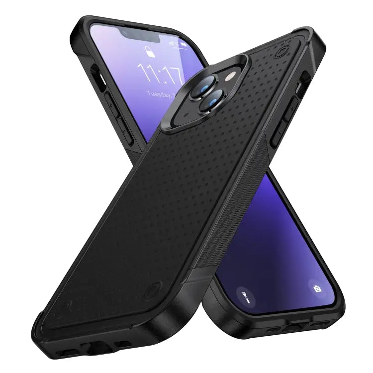 PC + TPU Shockproof Protective Phone Case For iPhone 14 - For iPhone 14 / Black + Black - Apple Accessories