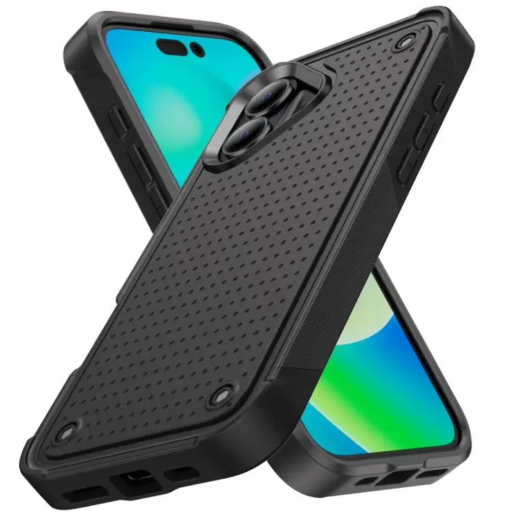 PC + TPU Shockproof Protective Phone Case For iPhone 16 - For iPhone 16 / Black + Black - Apple Accessories
