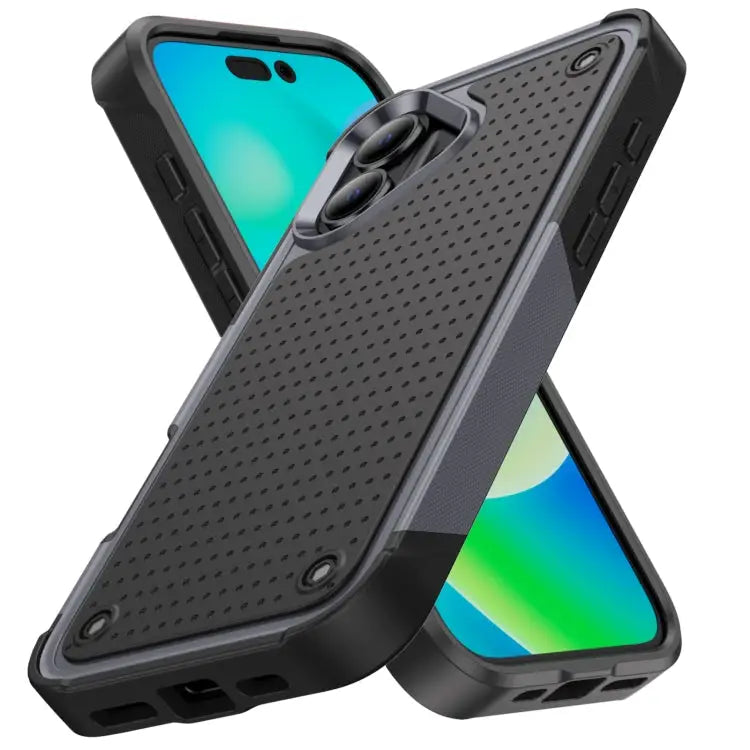 PC + TPU Shockproof Protective Phone Case For iPhone 16 - For iPhone 16 / Grey + Black - Apple Accessories