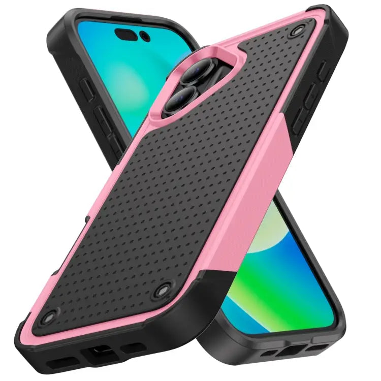 PC + TPU Shockproof Protective Phone Case For iPhone 16 - For iPhone 16 / Pink + Black - Apple Accessories