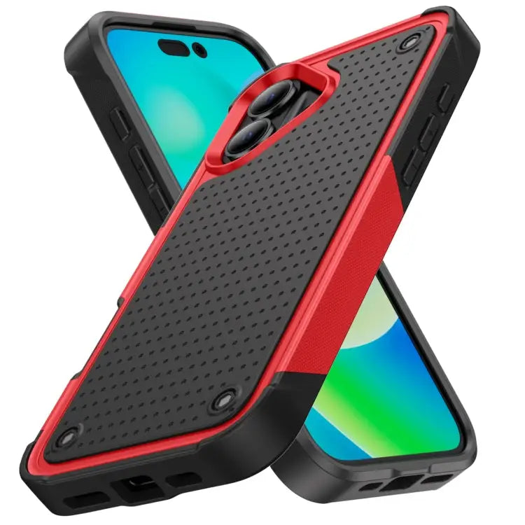 PC + TPU Shockproof Protective Phone Case For iPhone 16 - For iPhone 16 / Red + Black - Apple Accessories