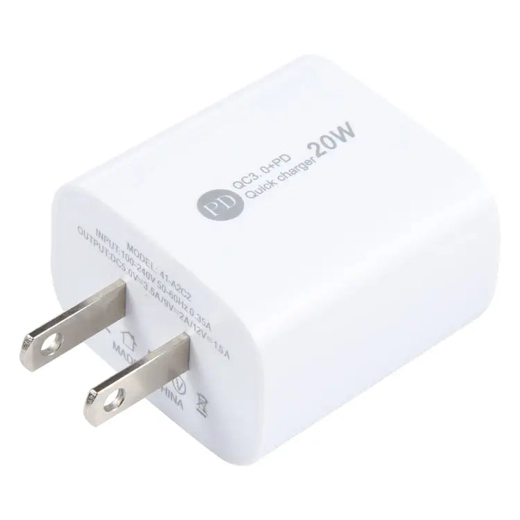 PD 20W USB-C/Type-C + QC 3.0 USB Interface Fast Charge Charger Specification: US Plug - Apple Accessories