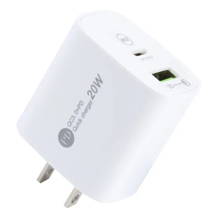 PD 20W USB-C/Type-C + QC 3.0 USB Interface Fast Charge Charger Specification: US Plug - Apple Accessories