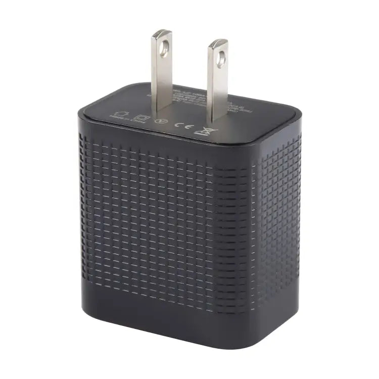 PD 20W USB-C/Type-C + QC 3.0 USB Ports Plaid Pattern Travel Charger US Plug - US Plug (Black)