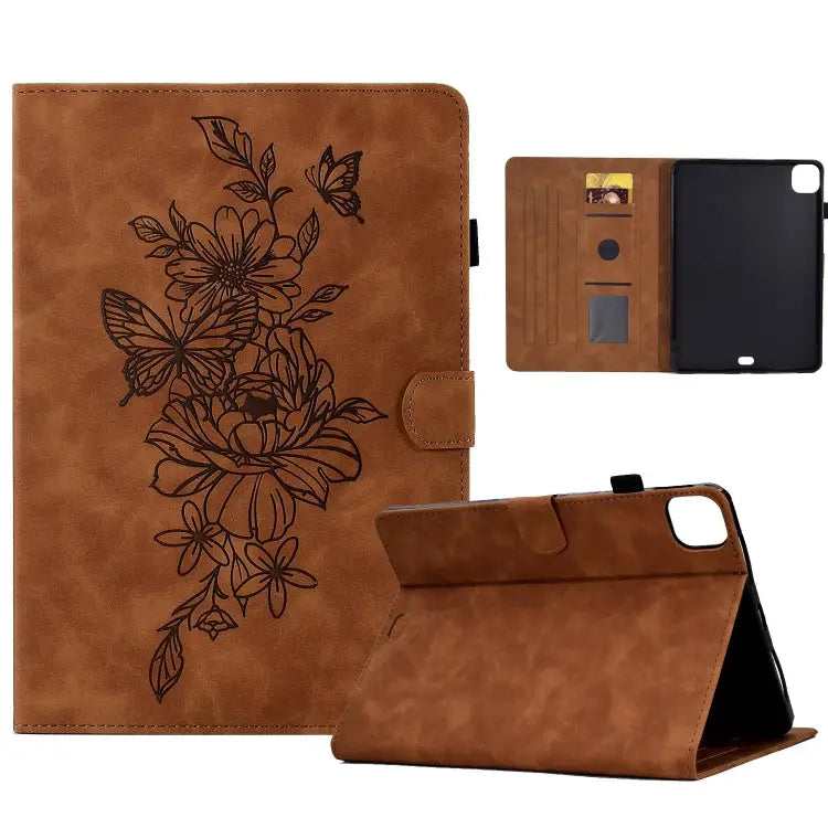 Peony Butterfly Embossed Leather Smart Tablet Case For iPad mini 5 / 4 / 3 / 2 / 1 For iPad Pro 11 2020/2018 / Air 10.9