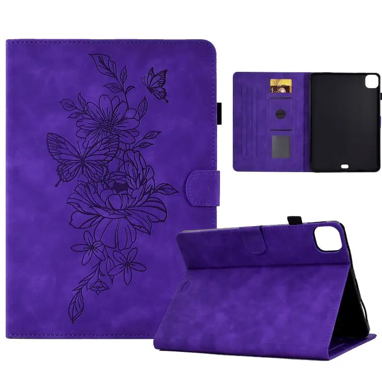 Peony Butterfly Embossed Leather Smart Tablet Case For iPad mini 5 / 4 / 3 / 2 / 1 For iPad Pro 11 2020/2018 / Air 10.9