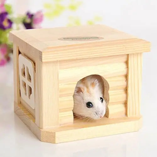 Pet Flat Roof Wooden House Hut Pets Cage for Small Animal Rabbit Hamster Flat Roof Wooden House - Flat Roof Wooden House