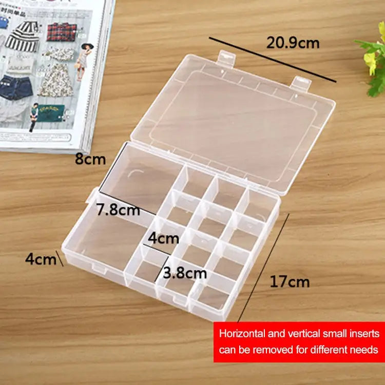Plastic Organizer Container Storage Box 14 Slots Adjustable Divider Removable Grid Compartment for Jewelry Earring