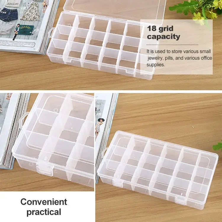 Plastic Organizer Container Storage Box 18 Slots Removable Grid Compartment for Jewelry Earring Fishing Hook Small