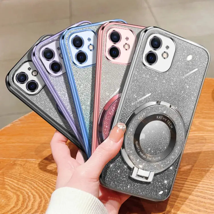Plated Gradient Glitter Round Holder TPU Phone Case For iPhone 12 mini For iPhone 11 Pro Max For iPhone 11 For iPhone