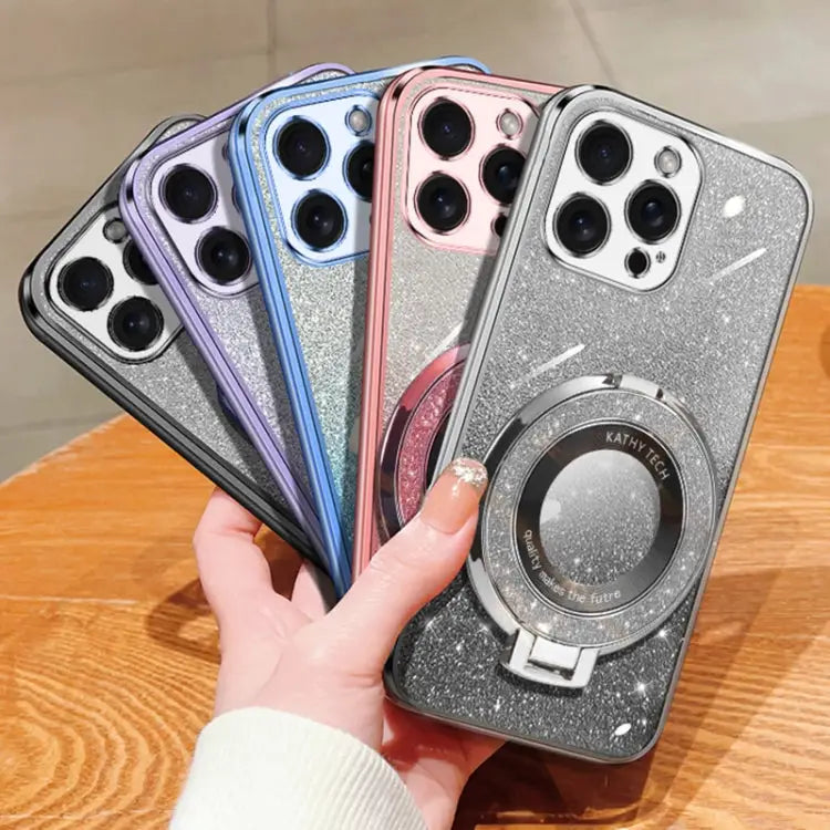 Plated Gradient Glitter Round Holder TPU Phone Case For iPhone 15 Pro Max For iPhone 15 Pro For iPhone 15 Plus