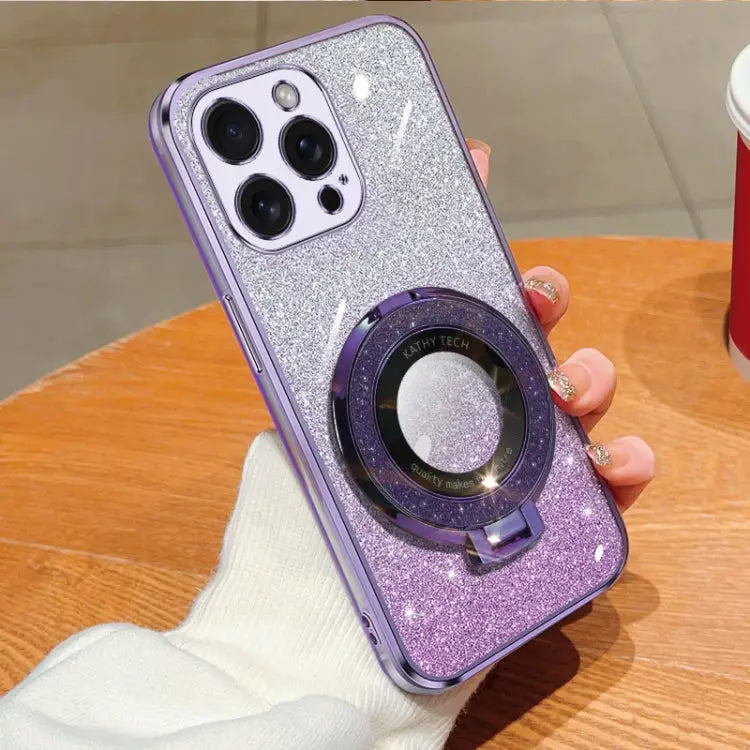 Plated Gradient Glitter Round Holder TPU Phone Case For iPhone 15 Pro Max For iPhone 15 Pro For iPhone 15 Plus