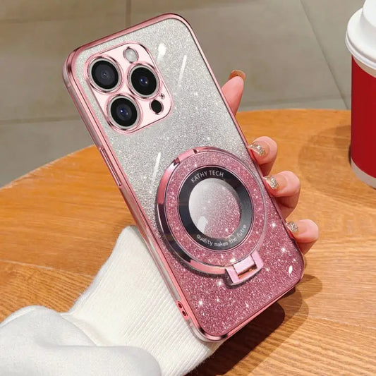 Plated Gradient Glitter Round Holder TPU Phone Case For iPhone 16 Pro Max For iPhone 16 Pro For iPhone 16 Plus