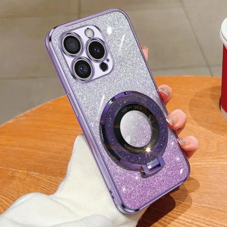 Plated Gradient Glitter Round Holder TPU Phone Case For iPhone 16 Pro Max For iPhone 16 Pro For iPhone 16 Plus