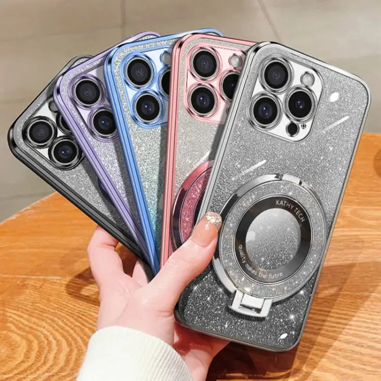 Plated Gradient Glitter Round Holder TPU Phone Case For iPhone 16 Pro Max For iPhone 16 Pro For iPhone 16 Plus