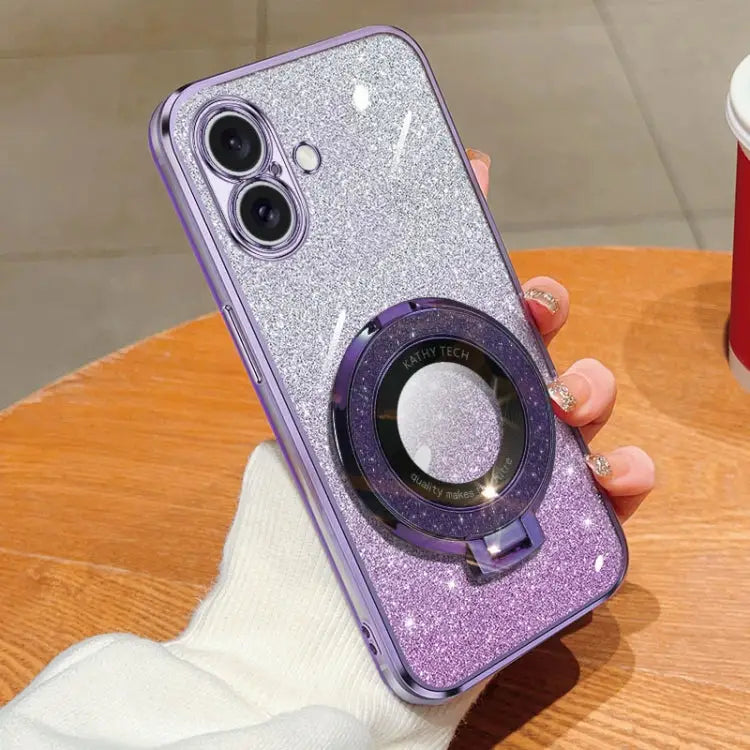Plated Gradient Glitter Round Holder TPU Phone Case For iPhone 16 Pro Max For iPhone 16 Pro For iPhone 16 Plus