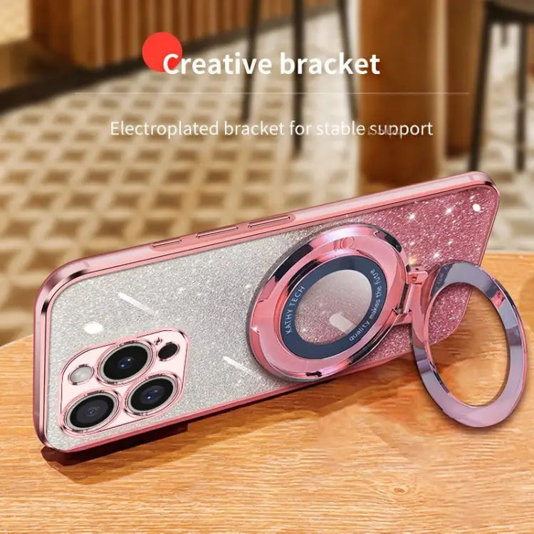 Plated Gradient Glitter Round Holder TPU Phone Case For iPhone 16 Pro Max For iPhone 16 Pro For iPhone 16 Plus