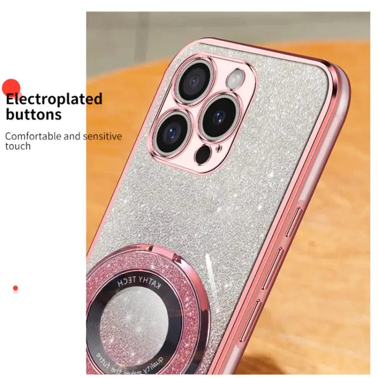 Plated Gradient Glitter Round Holder TPU Phone Case For iPhone 16 Pro Max For iPhone 16 Pro For iPhone 16 Plus