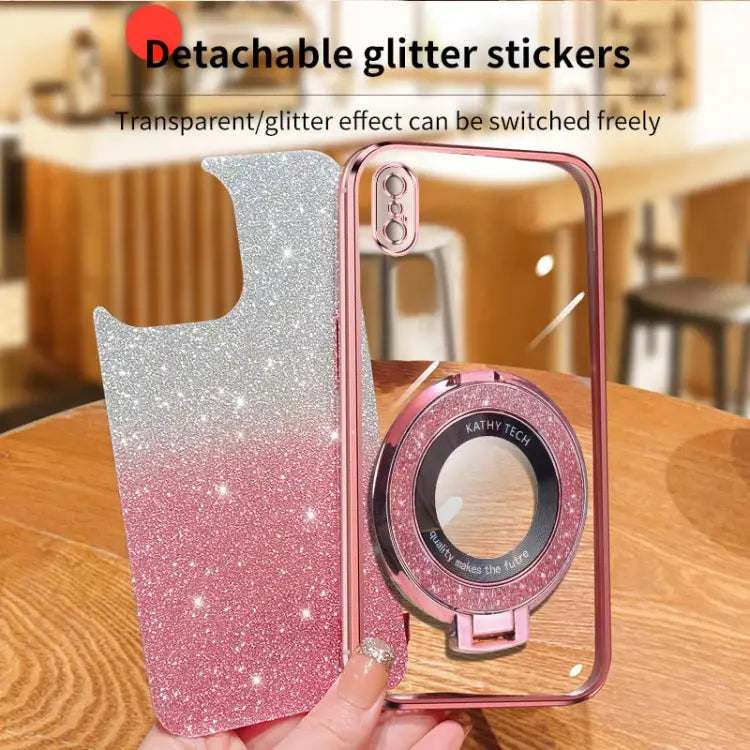 Plated Gradient Glitter Round Holder TPU Phone Case For iPhone X / XS For iPhone XR For iPhone XS Max For iPhone 7 Plus