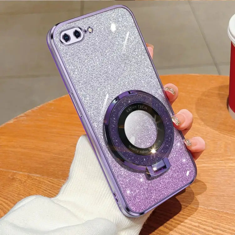 Plated Gradient Glitter Round Holder TPU Phone Case For iPhone X / XS For iPhone XR For iPhone XS Max For iPhone 7 Plus