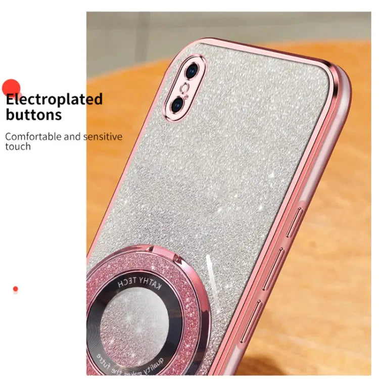 Plated Gradient Glitter Round Holder TPU Phone Case For iPhone X / XS For iPhone XR For iPhone XS Max For iPhone 7 Plus