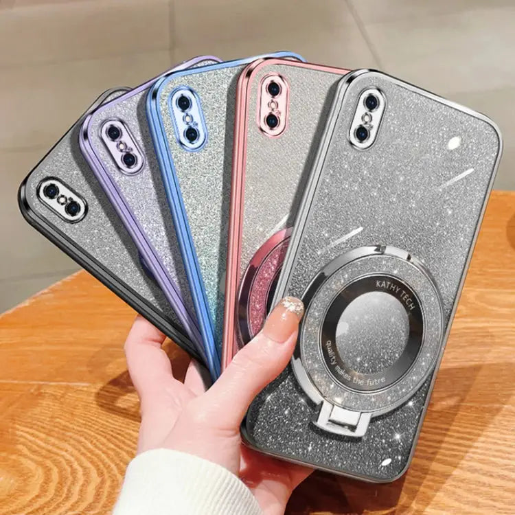 Plated Gradient Glitter Round Holder TPU Phone Case For iPhone X / XS For iPhone XR For iPhone XS Max For iPhone 7 Plus