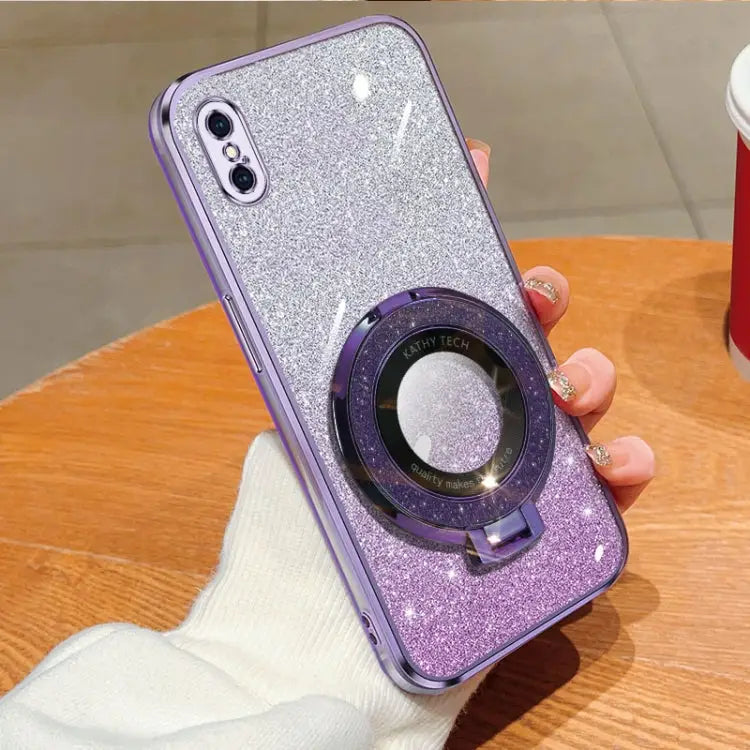 Plated Gradient Glitter Round Holder TPU Phone Case For iPhone X / XS For iPhone XR For iPhone XS Max For iPhone 7 Plus