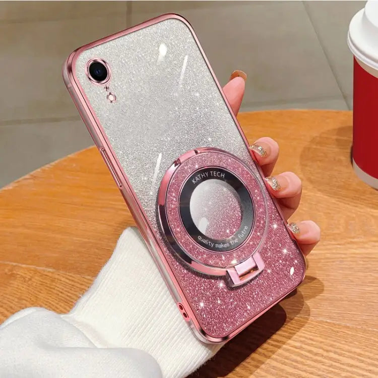 Plated Gradient Glitter Round Holder TPU Phone Case For iPhone X / XS For iPhone XR For iPhone XS Max For iPhone 7 Plus