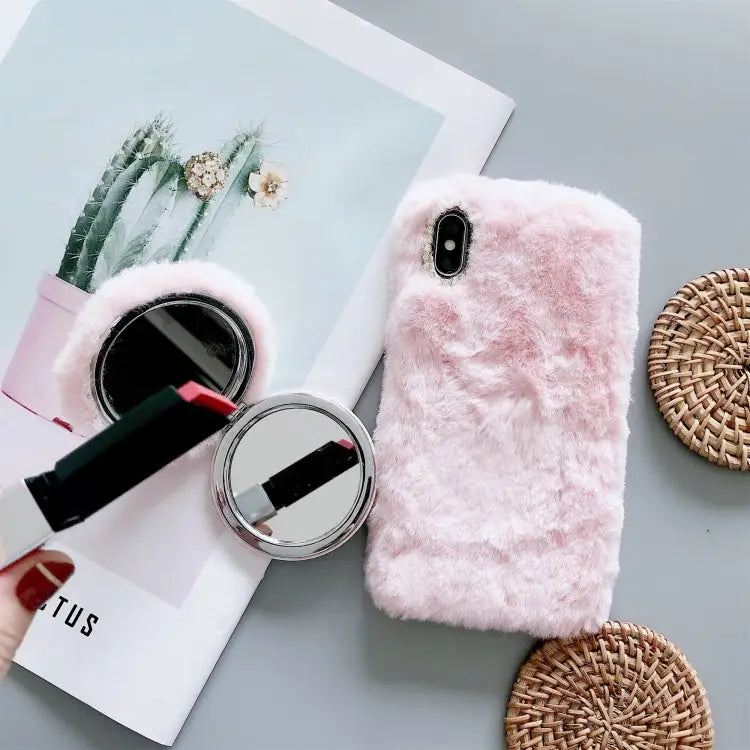 Plush Phone Protect Case with Mirror For iPhone 11 For iPhone 11 Pro For iPhone 11 Pro Max For iPhone X / XS For iPhone