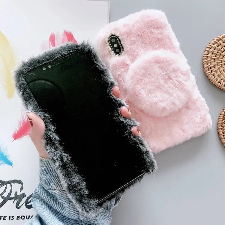 Plush Phone Protect Case with Mirror For iPhone 11 For iPhone 11 Pro For iPhone 11 Pro Max For iPhone X / XS For iPhone