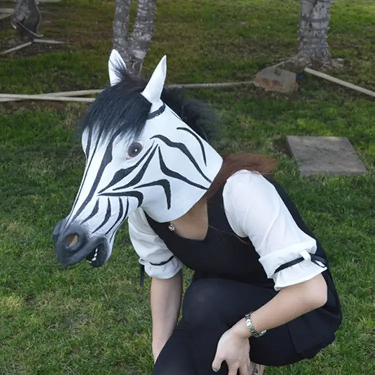 Popular Pretty Halloween Mask Masquerade Emulsion Horse Head Zebra Mask for Men and Women Zebra - Zebra