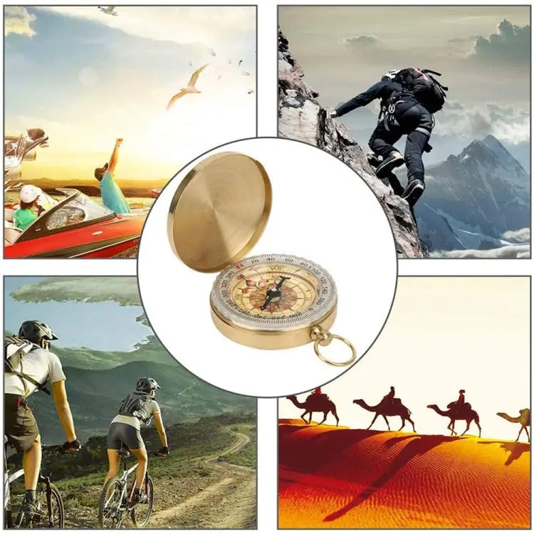 Portable Brass Pocket Camping Hiking Golden Luminous Display Compass Navigation Outdoor Activities Pointing Guide G50