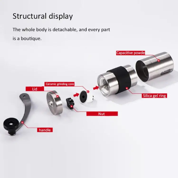 Portable Conical Burr Mill Manual Stainless Steel Hand Crank Coffee Bean Grinder Capacity: 30g Capacity: 30g