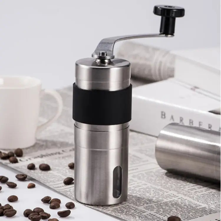 Portable Conical Burr Mill Manual Stainless Steel Hand Crank Coffee Bean Grinder with Silicone Ring Capacity: 40g