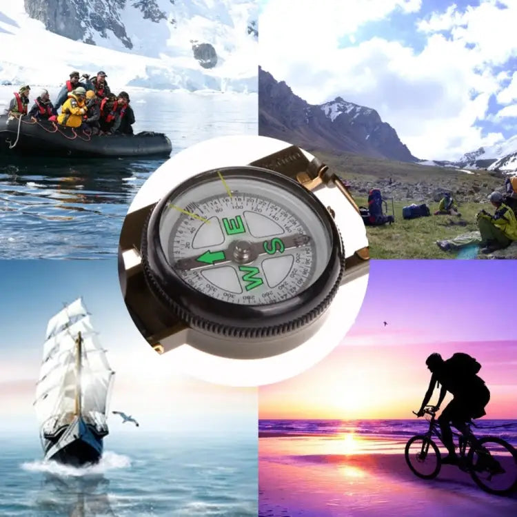 Portable Folding Army Green Lens Compass Multifunction Mini Camping Climbing Outdoor Tool Army Green - Army Green