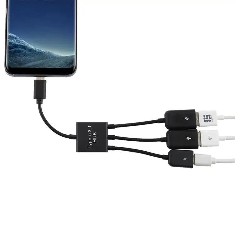 Portable USB-C / Type-C Male to Dual USB Ports Female + Micro USB Female Mini Cable Hub Splitter Adapter 2 Ports USB