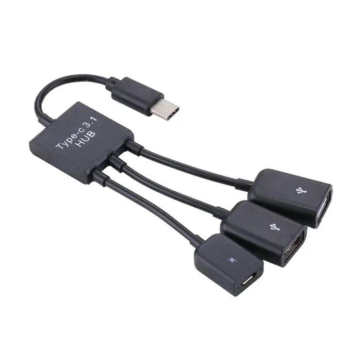 Portable USB-C / Type-C Male to Dual USB Ports Female + Micro USB Female Mini Cable Hub Splitter Adapter 2 Ports USB
