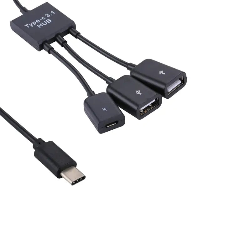 Portable USB-C / Type-C Male to Dual USB Ports Female + Micro USB Female Mini Cable Hub Splitter Adapter 2 Ports USB