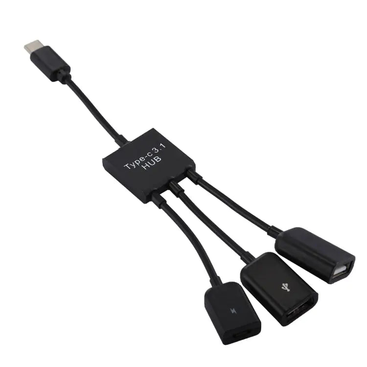 Portable USB-C / Type-C Male to Dual USB Ports Female + Micro USB Female Mini Cable Hub Splitter Adapter 2 Ports USB