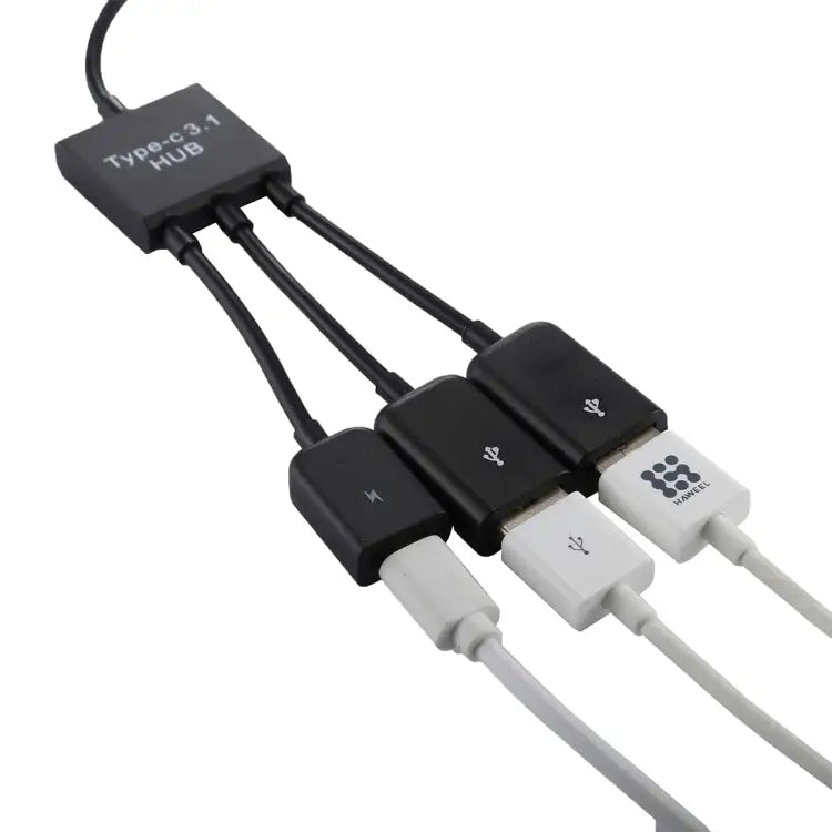 Portable USB-C / Type-C Male to Dual USB Ports Female + Micro USB Female Mini Cable Hub Splitter Adapter 2 Ports USB