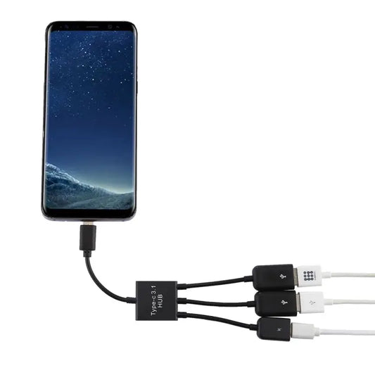 Portable USB-C / Type-C Male to Dual USB Ports Female + Micro USB Female Mini Cable Hub Splitter Adapter 2 Ports USB