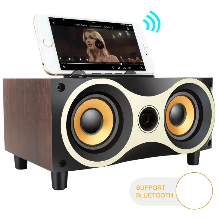 Portable Wooden Wireless Speaker Subwoofer Stero Radio FM Desktop Bluetooth Speakers Brown Wooden - Brown Wooden