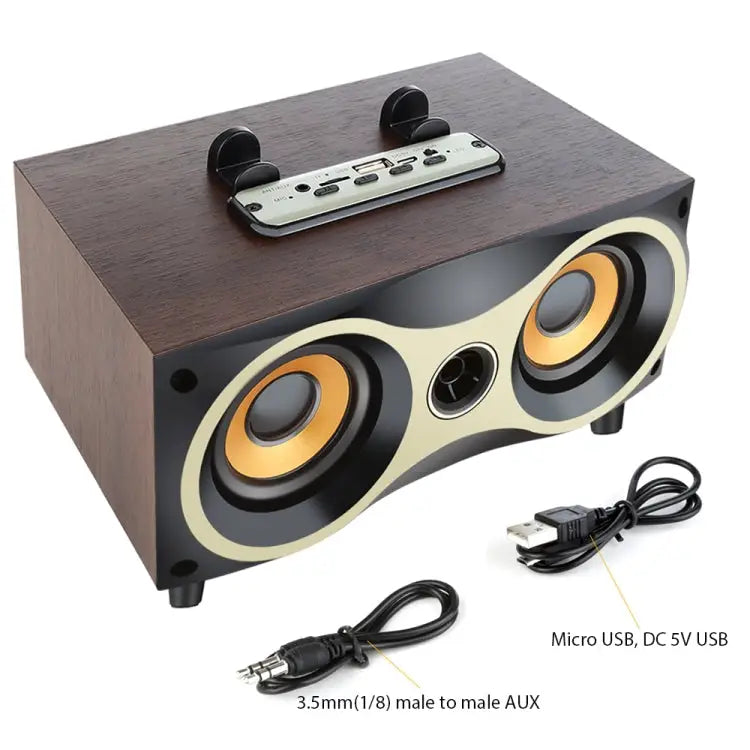 Portable Wooden Wireless Speaker Subwoofer Stero Radio FM Desktop Bluetooth Speakers Brown Wooden - Brown Wooden