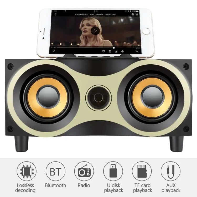 Portable Wooden Wireless Speaker Subwoofer Stero Radio FM Desktop Bluetooth Speakers Brown Wooden - Brown Wooden