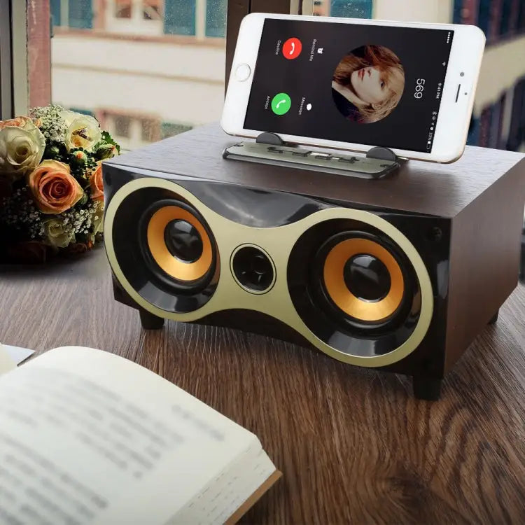 Portable Wooden Wireless Speaker Subwoofer Stero Radio FM Desktop Bluetooth Speakers Brown Wooden - Brown Wooden