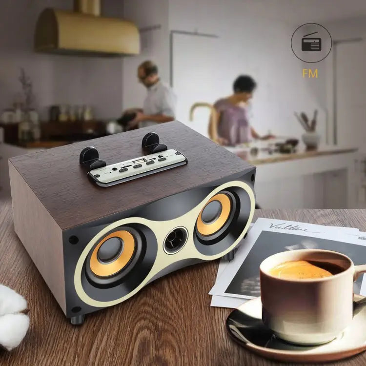 Portable Wooden Wireless Speaker Subwoofer Stero Radio FM Desktop Bluetooth Speakers Brown Wooden - Brown Wooden