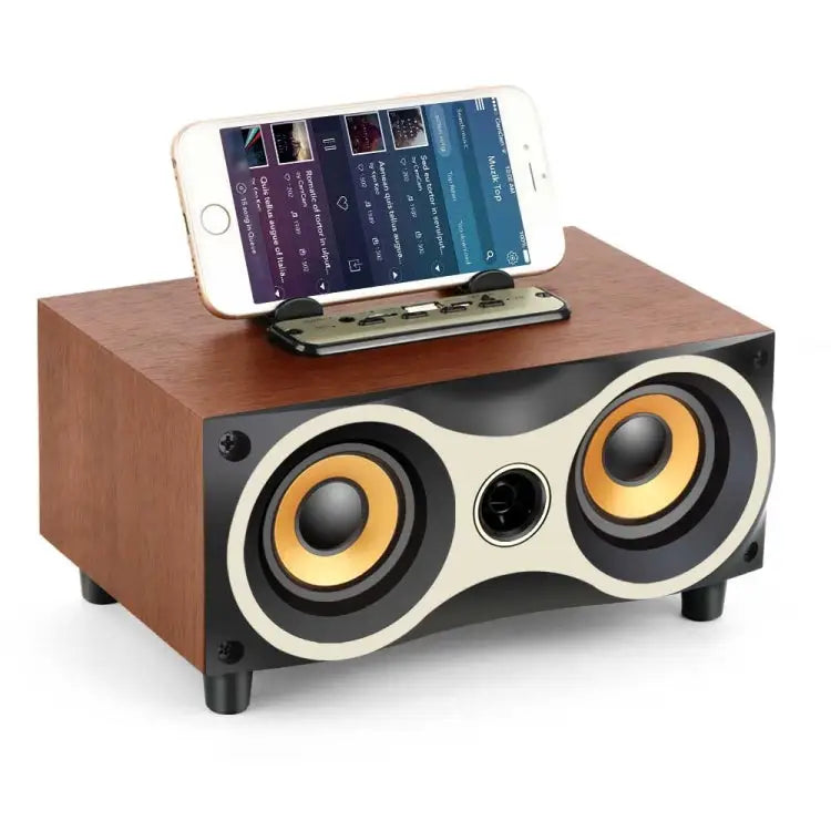 Portable Wooden Wireless Speaker Subwoofer Stero Radio FM Desktop Bluetooth Speakers Brown Wooden - Brown Wooden