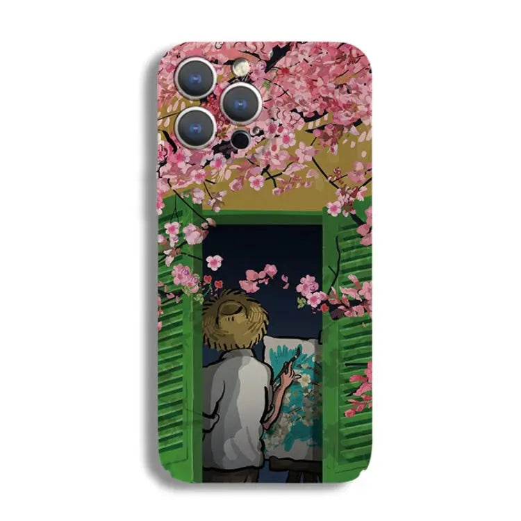 Precise Hole Oil Painting Pattern PC Phone Case For iPhone 11 For iPhone 11 Pro - For iPhone 11 Pro / Peach Blossom
